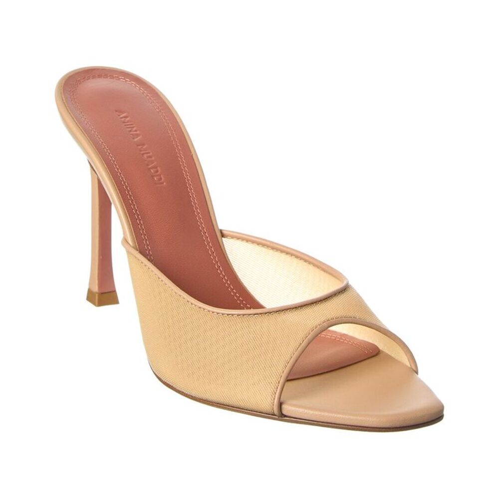 Amina Muaddi Alexa 95 Leather & Mesh Sandal, Beige